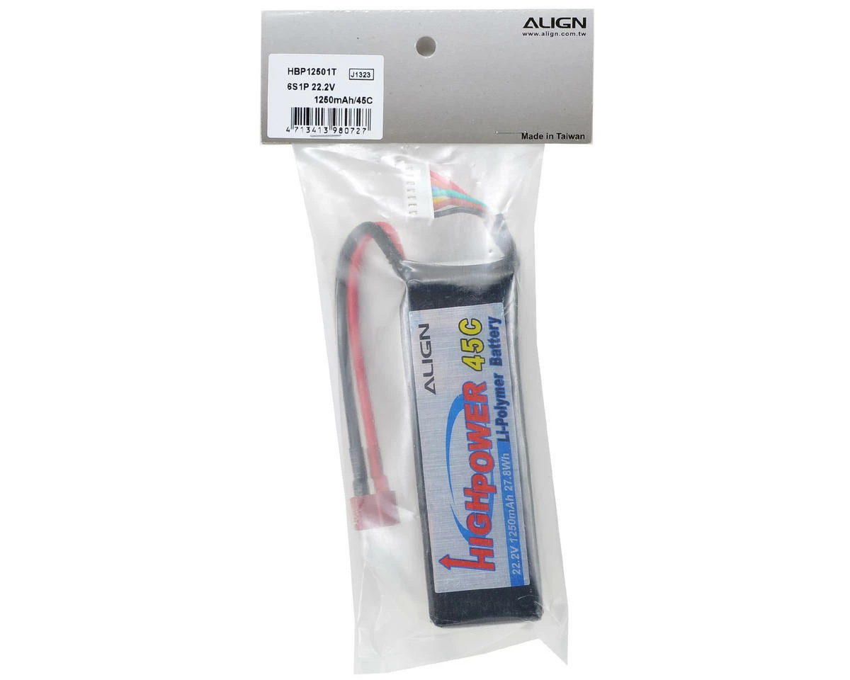 Align 6S High Power LiPo 45C Battery Pack (22.2V/1250mAh) w/T-Style Connector 3 Align 6S High Power LiPo 45C Battery Pack (22.2V/1250mAh) w/T-Style Connector - Image 2