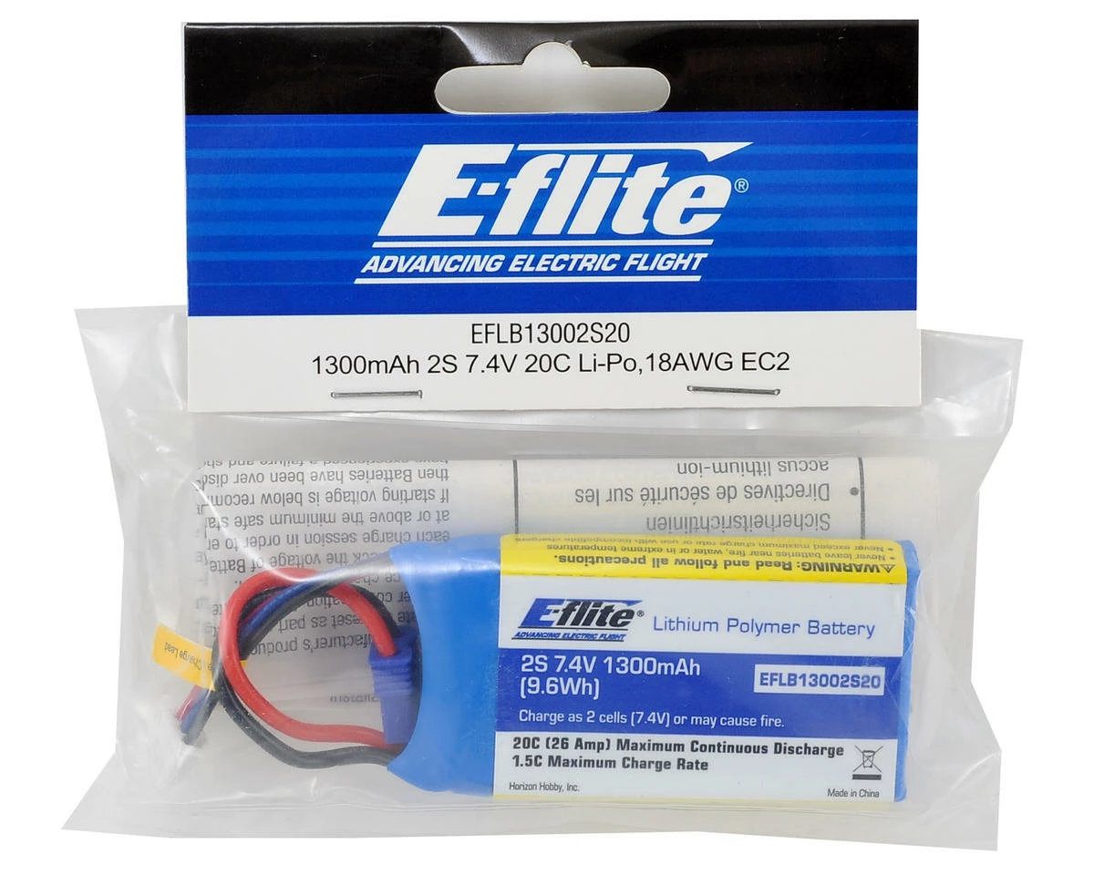 E-flite 2S LiPo Battery 20C (7.4V/1300mAh) w/EC2 Connector 4 E-flite 2S LiPo Battery 20C (7.4V/1300mAh) w/EC2 Connector - Image 2